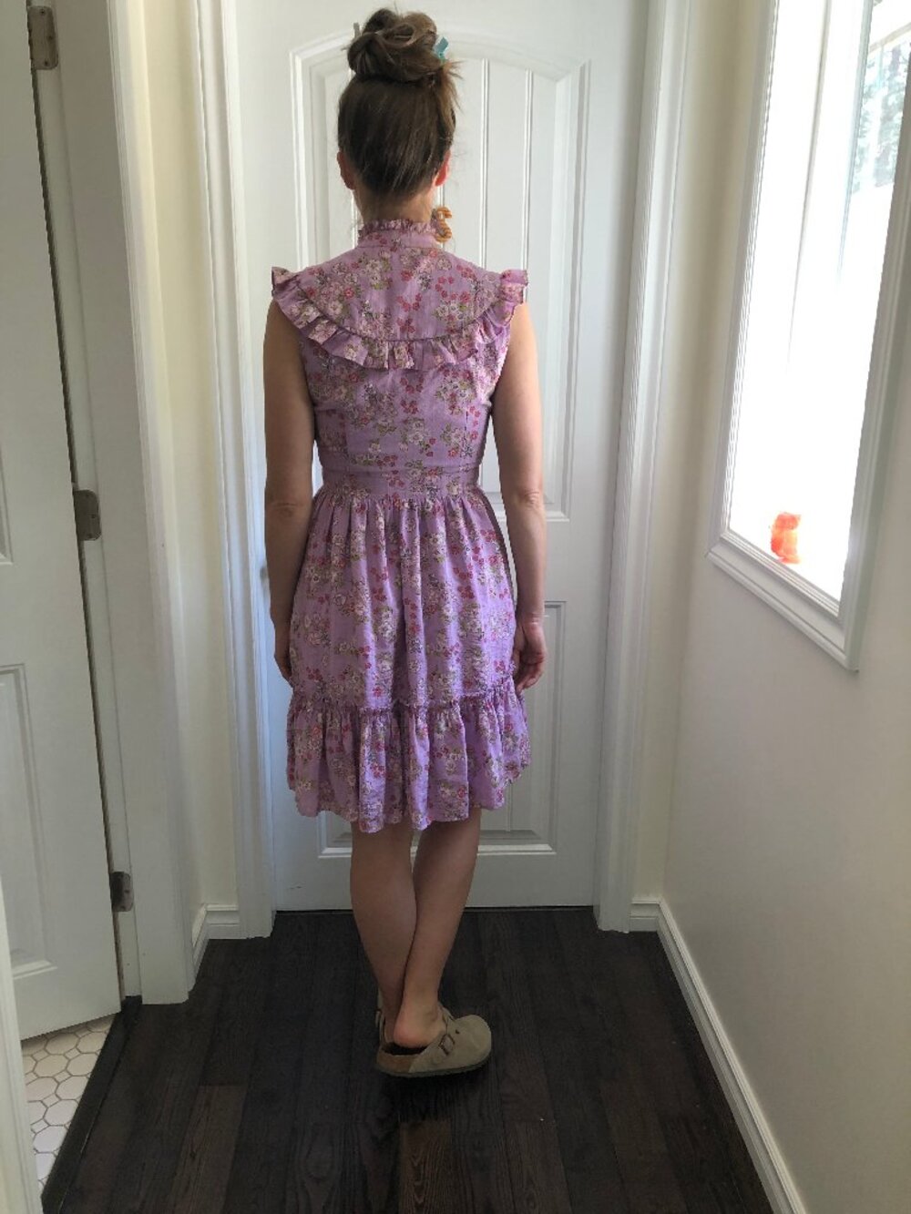 Unique Vintage Lavender Floral Ruffle Midi Dress - Picture 2 of 5